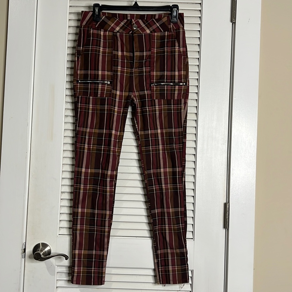 Burgundy plaid pants. Size M.
